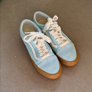 Vans Sky Blue Sneakers with White Laces and Brown Sole